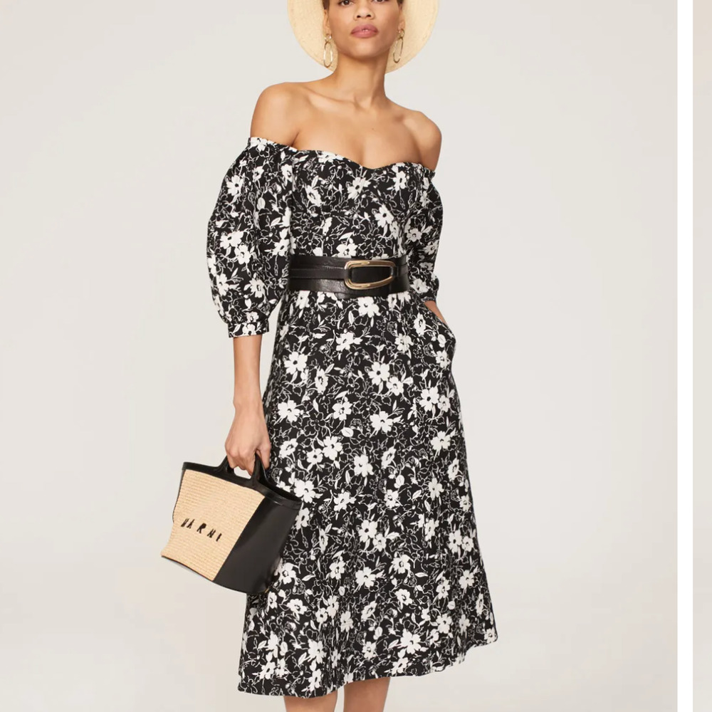 Ralph Lauren Black Floral Corset Midi Dress SIZE 8 Vacation Linen Designer $600